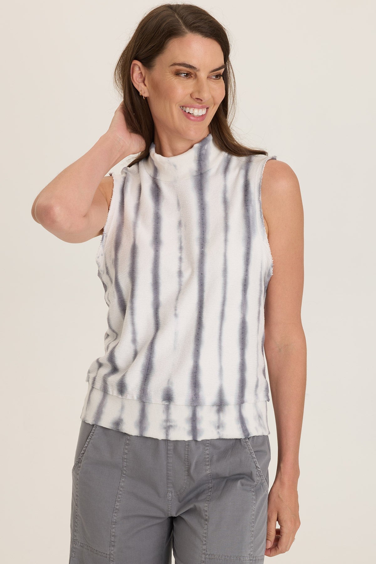 Isolde Mock Neck Tank - Crepe Knit Sleeveless Top | Wearables by XCVI Pelagic Wash Mist - XCVI