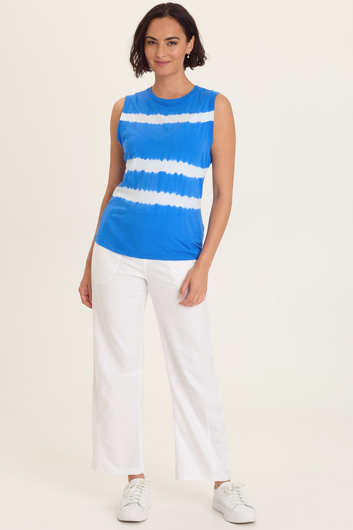 Wearables Bodie Jersey Tank with Raw Edge Detail Caravel Wash Cobalt - XCVI