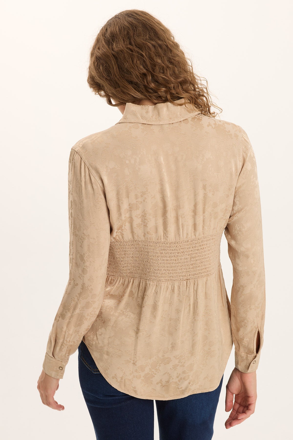 Senneca Textured Satin Shirred Waist Button-Up Blouse Park Avenue - XCVI