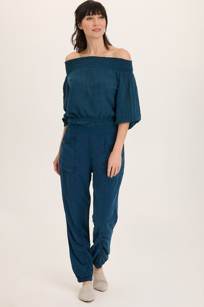 Wearables Jolia Gauze Off-Shoulder Banded Hem Peasant Top Abyss Pigment - XCVI