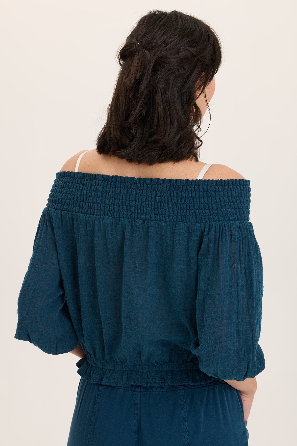 Wearables Jolia Gauze Off-Shoulder Banded Hem Peasant Top Abyss Pigment - XCVI