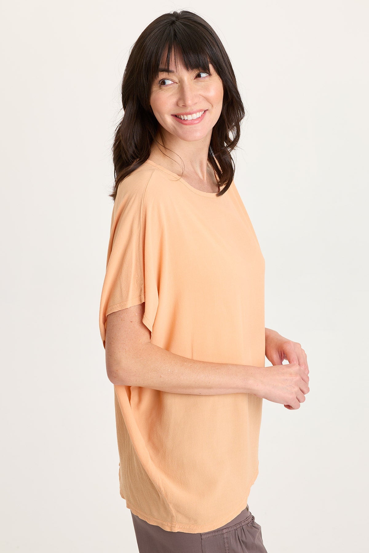 Helmi Asymmetrical Hem and Sleeve Crepe Top Apricot Kiss - XCVI