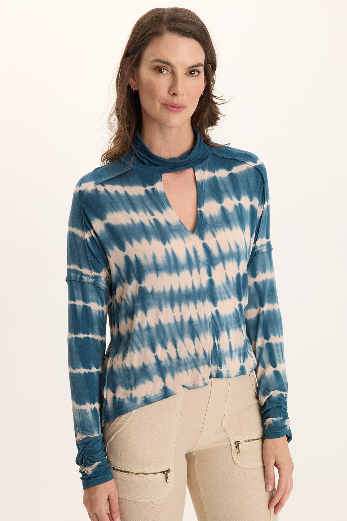 Norda Stretch Jersey Keyhole-Neck Long-Sleeve Top Encaustic Wash Central - XCVI