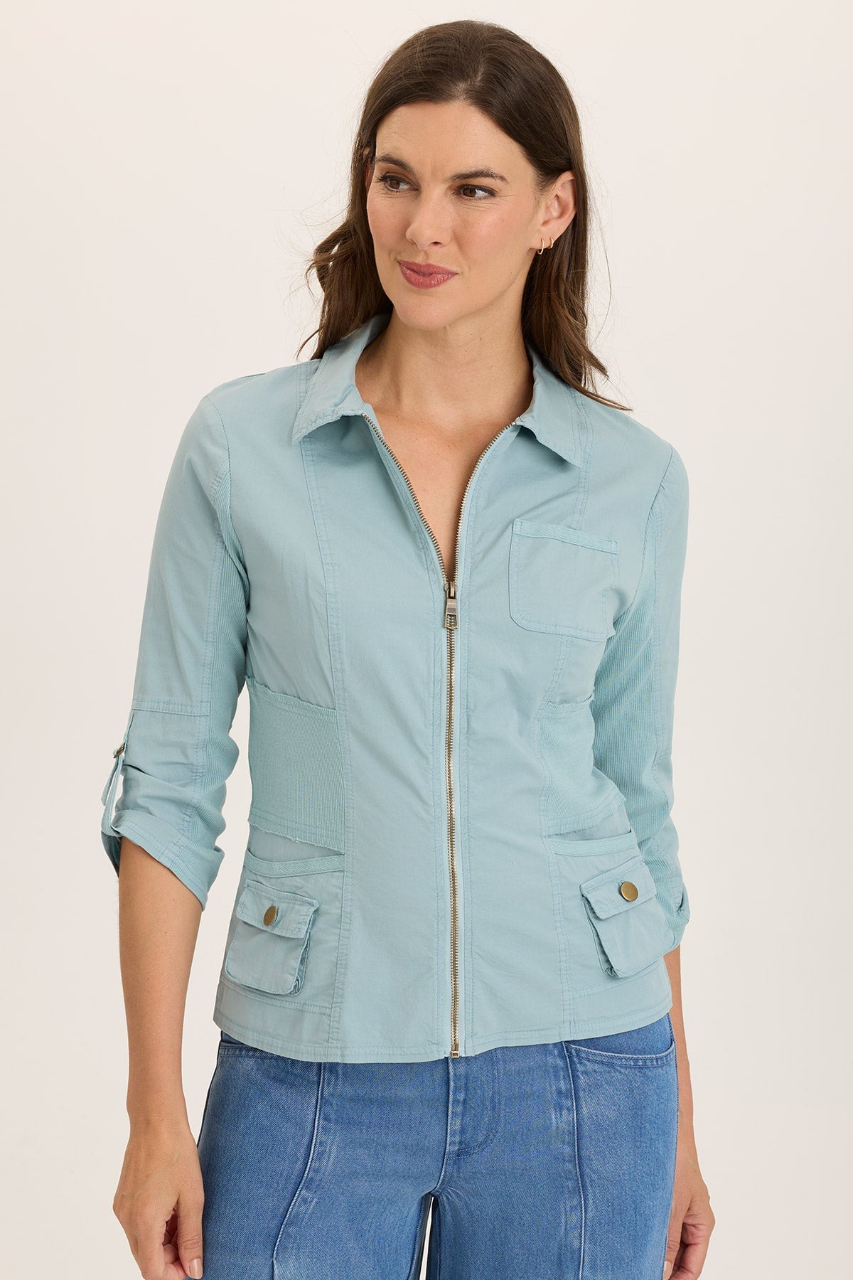 Wearables Wexel Poplin/Stretch Rib Fittd Cargo Jacket Ocean Front - XCVI