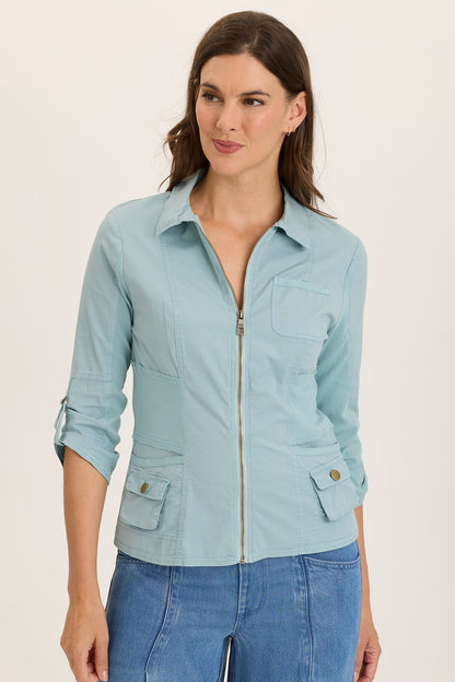 Wearables Wexel Poplin/Stretch Rib Fittd Cargo Jacket Ocean Front - XCVI