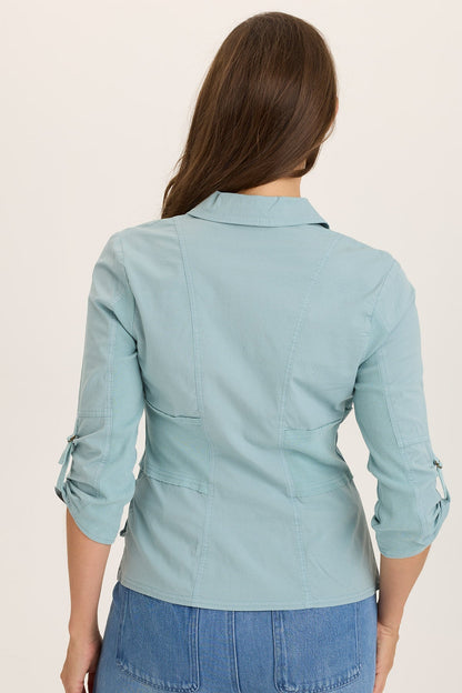 Wearables Wexel Poplin/Stretch Rib Fittd Cargo Jacket Ocean Front - XCVI