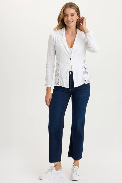 Trinket Floral Embroidered Crochet Light Jacket White - XCVI