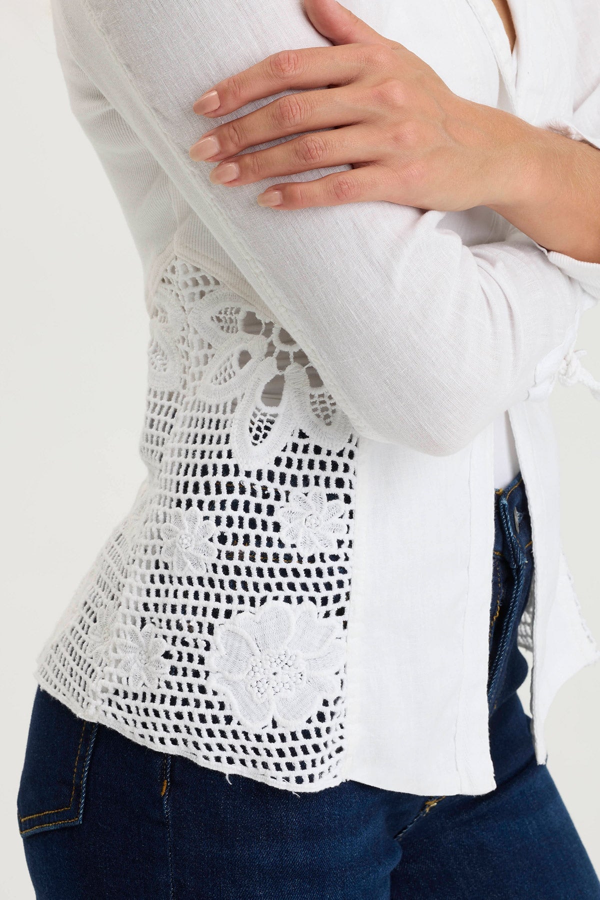 Trinket Floral Embroidered Crochet Light Jacket White - XCVI