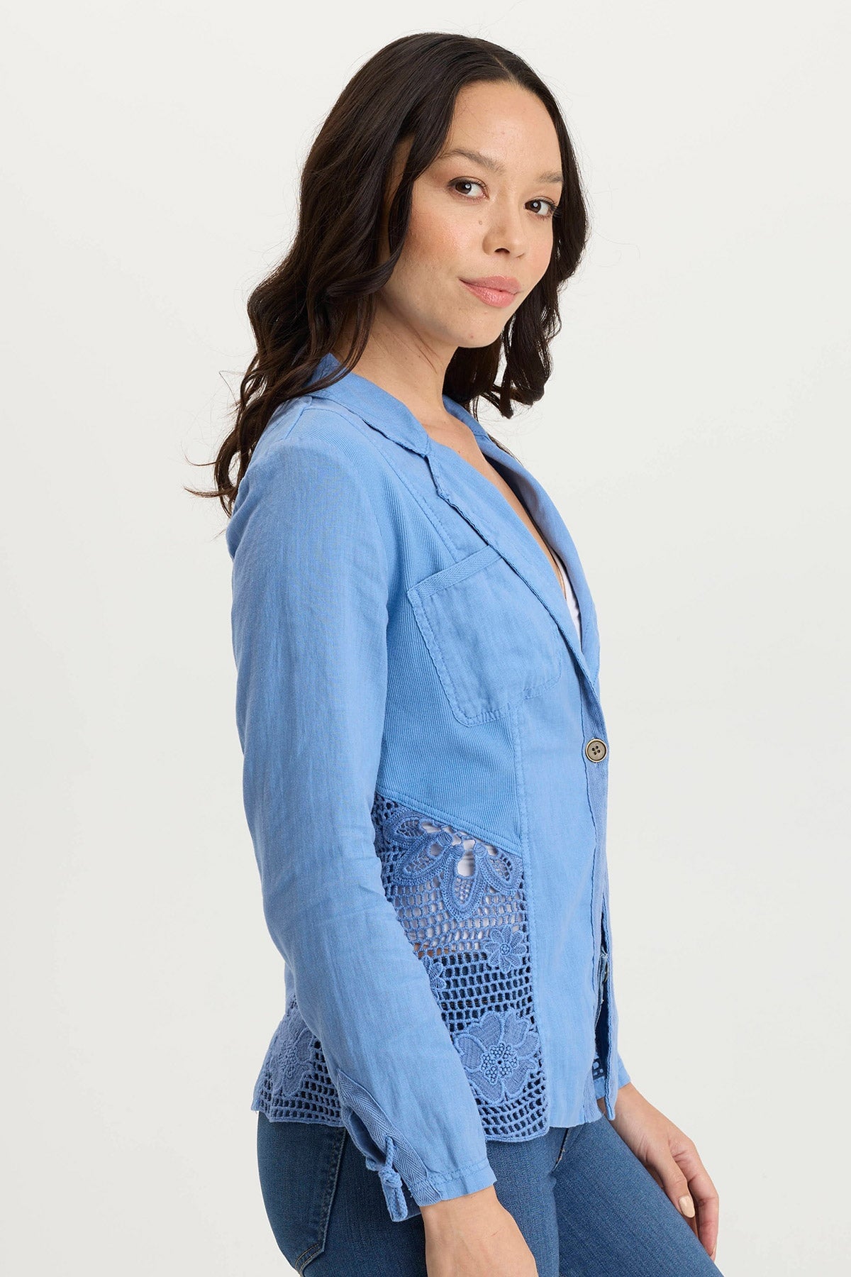 Trinket Floral Embroidered Crochet Light Jacket Shasta Lake - XCVI