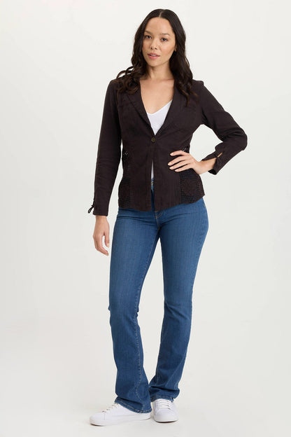 Trinket Floral Embroidered Crochet Light Jacket Black - XCVI