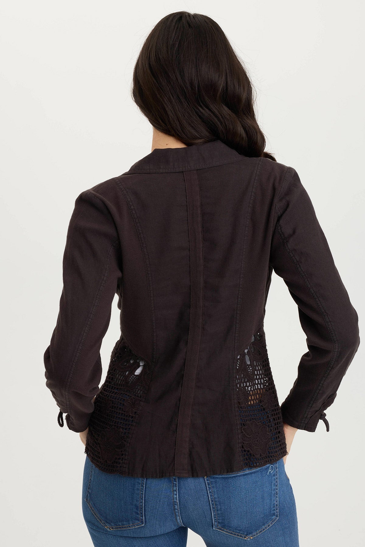 Trinket Floral Embroidered Crochet Light Jacket Black - XCVI