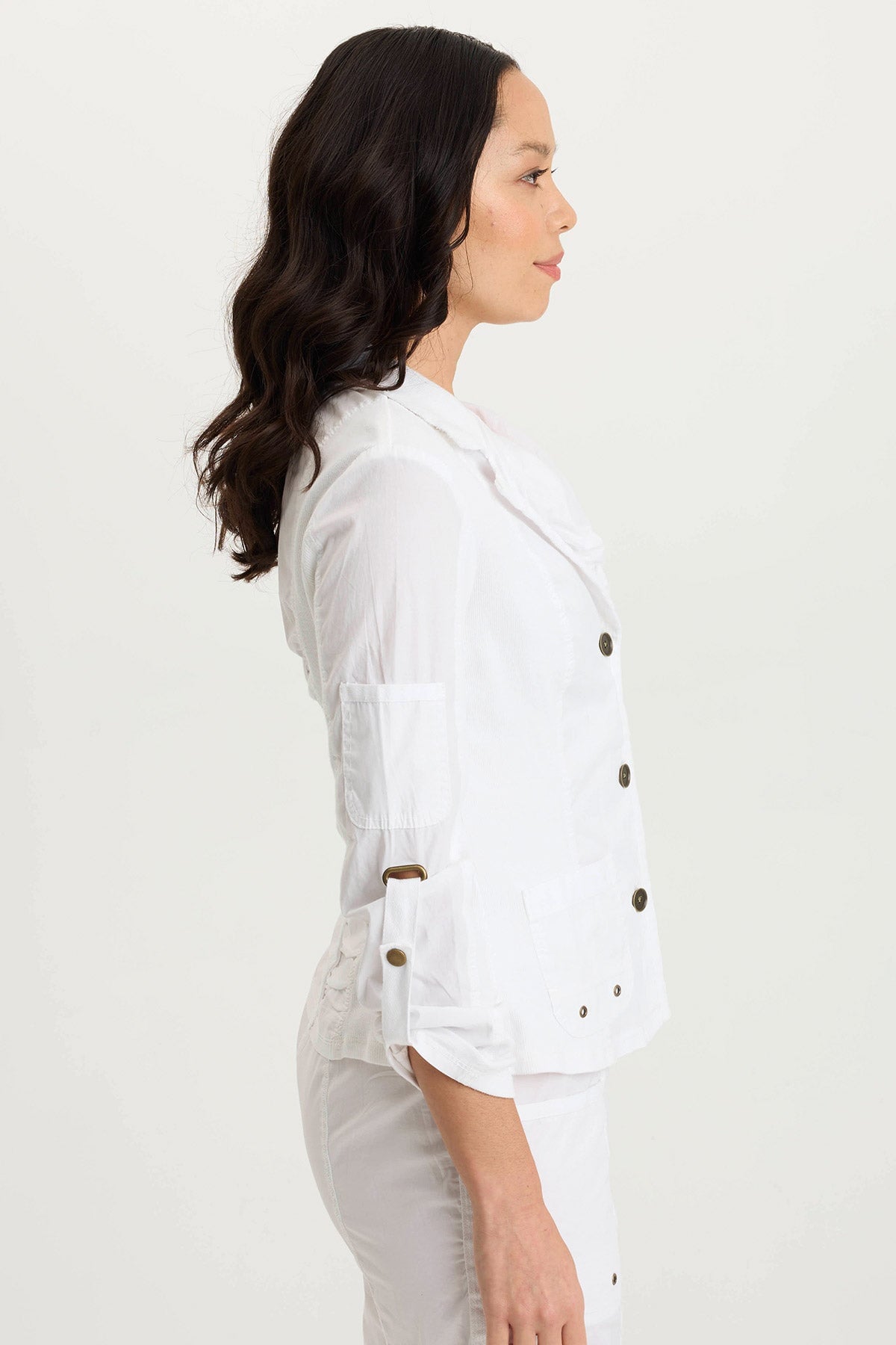 Darwin Tabbed 3/4-Sleeve Sturdy Stretch Summer Jacket White - XCVI