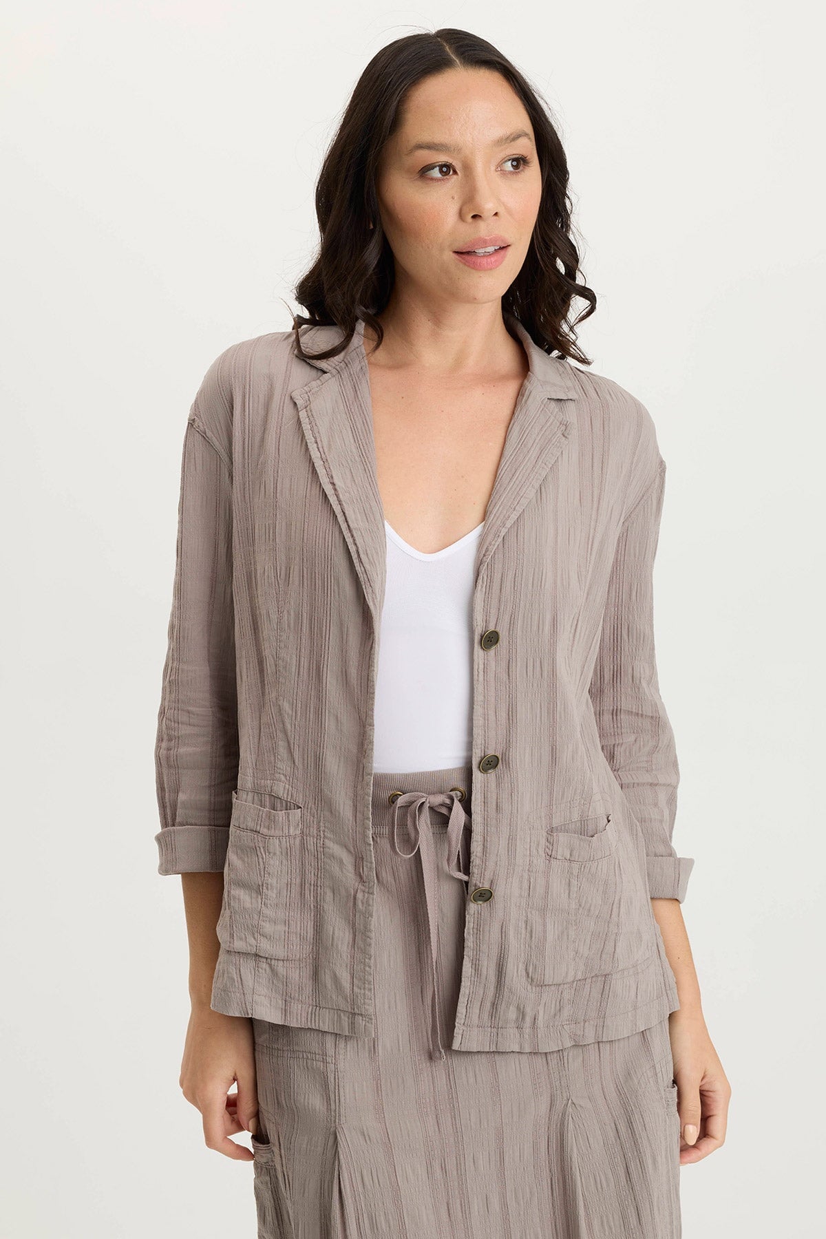 Hendrix Textured Gauze Chic Button-Up Light Jacket Poppy Seed - XCVI
