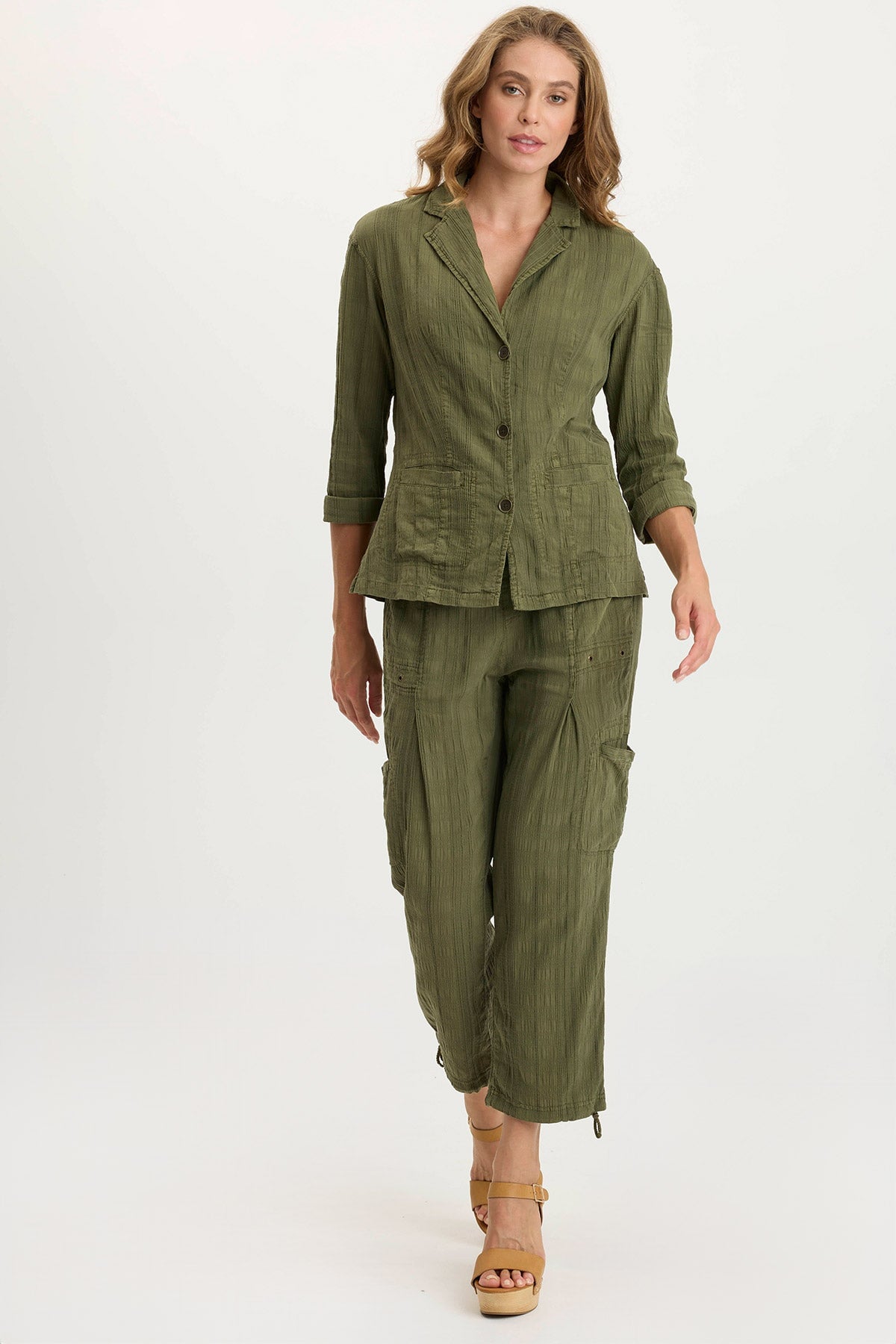 Hendrix Textured Gauze Chic Button-Up Light Jacket Cypress Pigment - XCVI