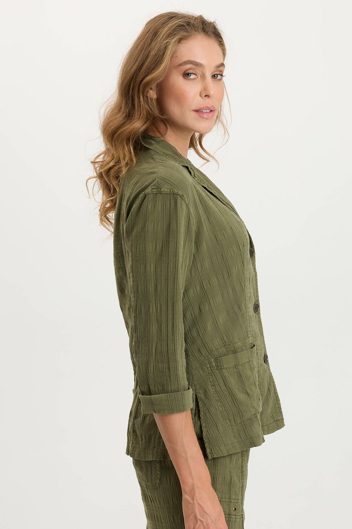 Hendrix Textured Gauze Chic Button-Up Light Jacket Cypress Pigment - XCVI