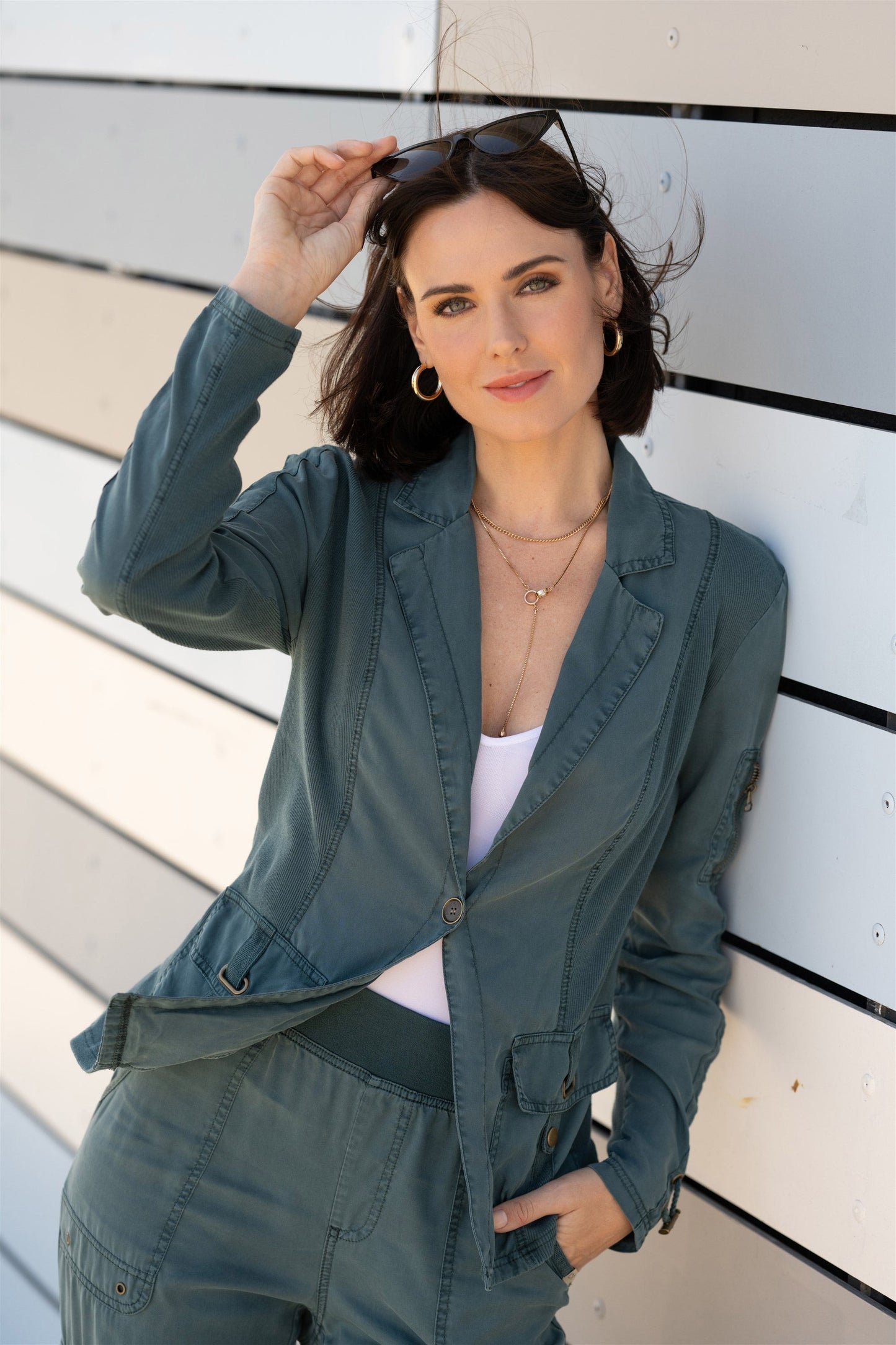 Stratford Twill + Jersey Structured Lightweight Blazer Tideworn Pigment - XCVI