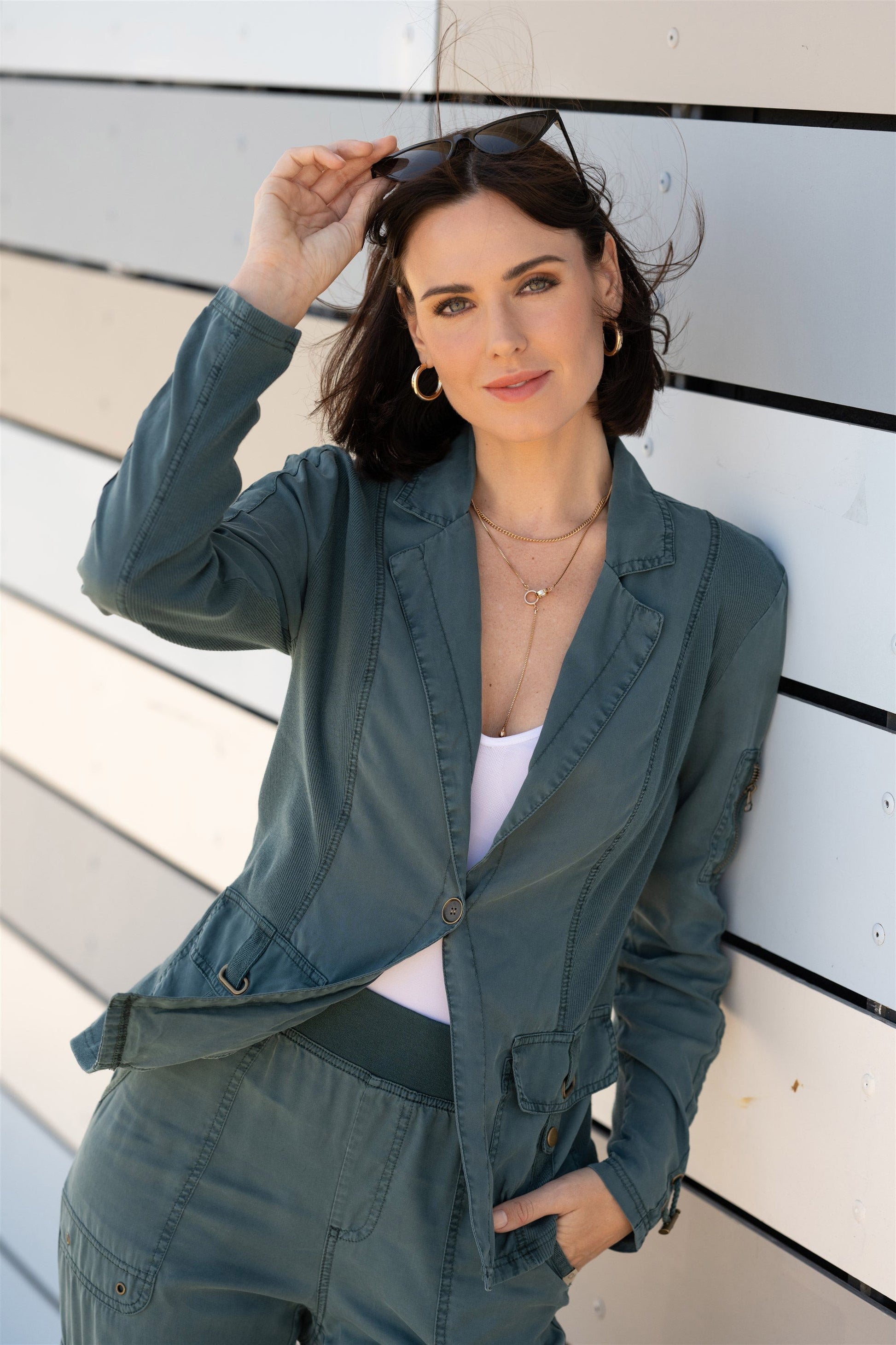 Stratford Twill + Jersey Structured Lightweight Blazer Tideworn Pigment - XCVI