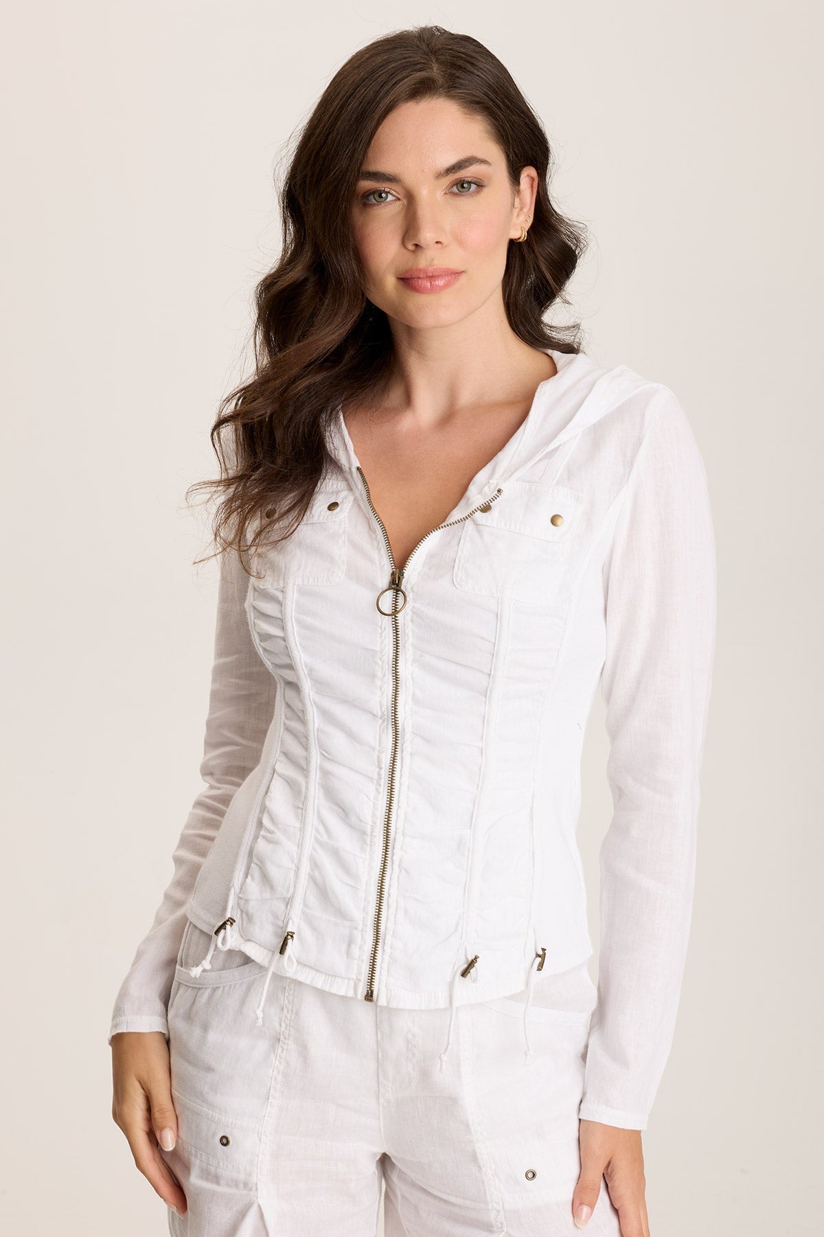 Balvino Linen Ruched Cord Jacket White - XCVI