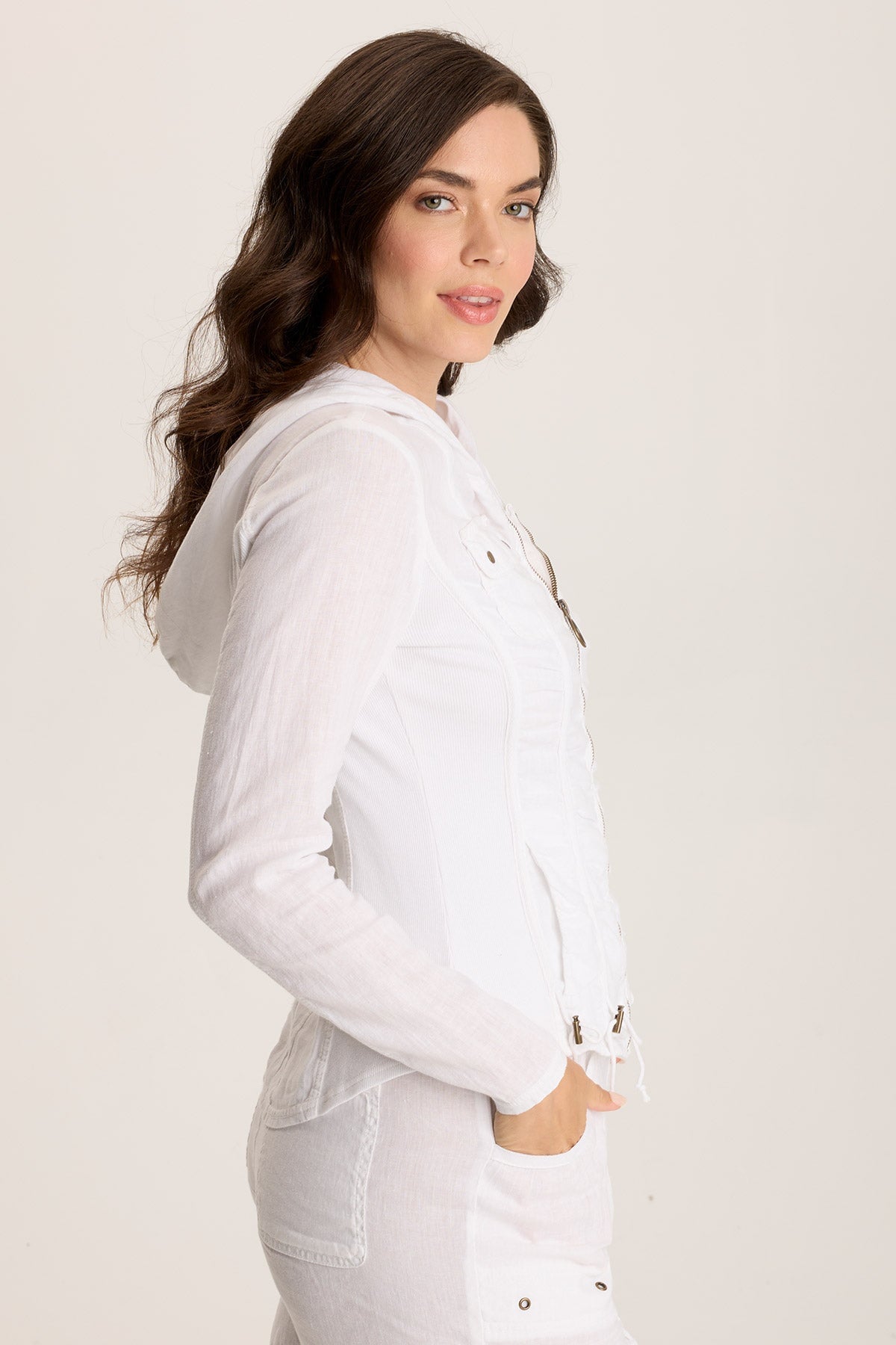 Balvino Linen Ruched Cord Jacket White - XCVI