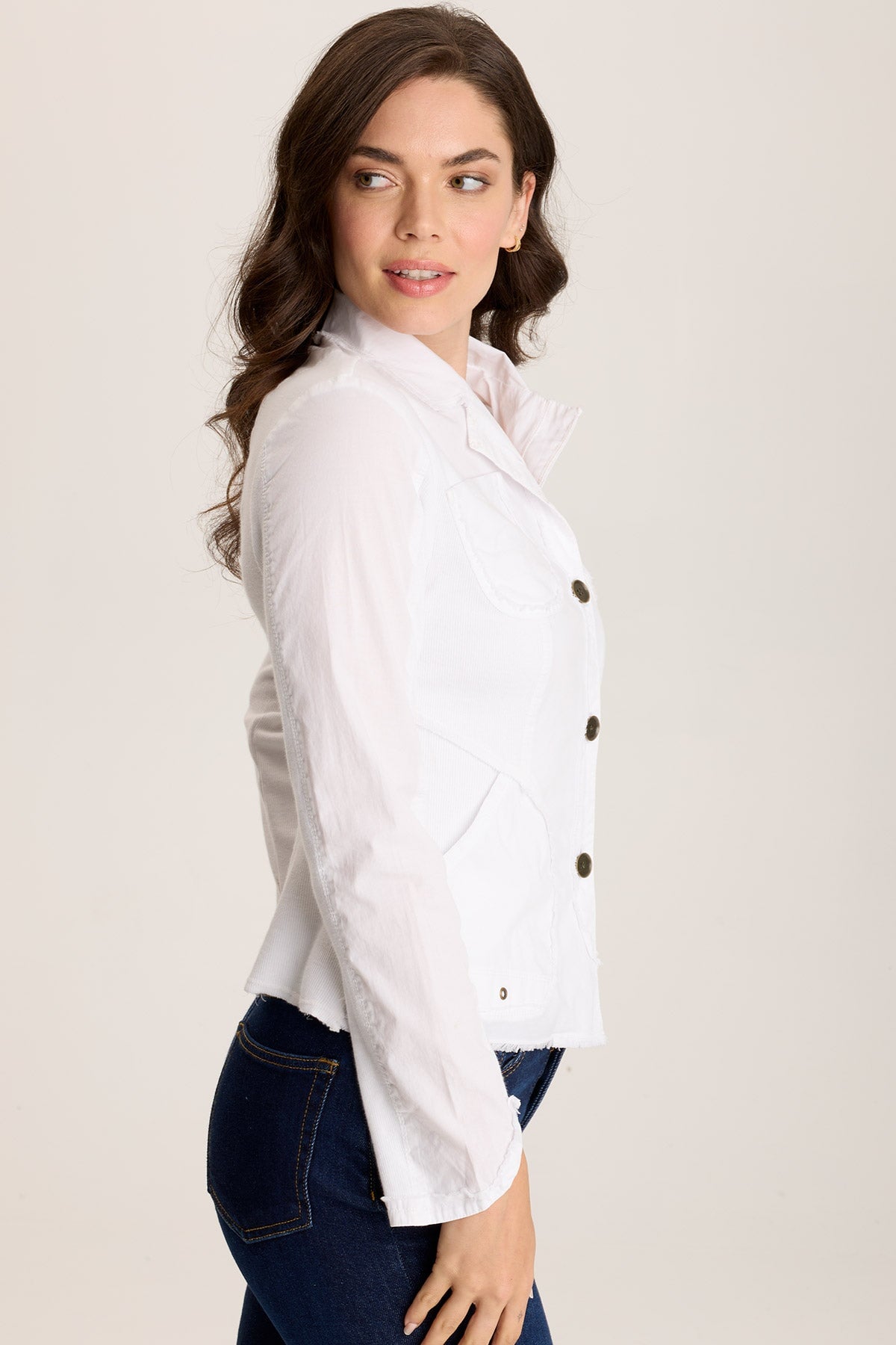 Munir Jacket – Lapel Collar with Knit Back & Utility Pockets White - XCVI