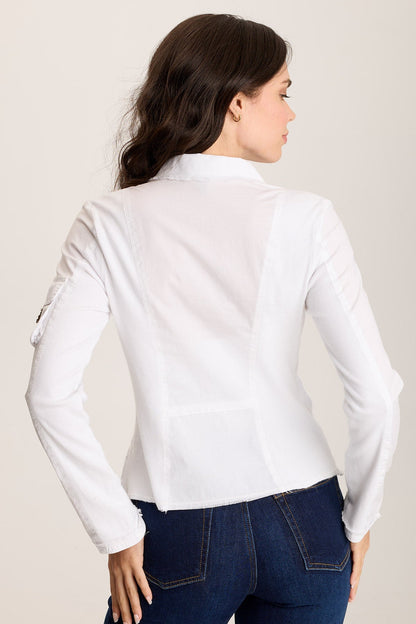 Munir Jacket – Lapel Collar with Knit Back & Utility Pockets White - XCVI