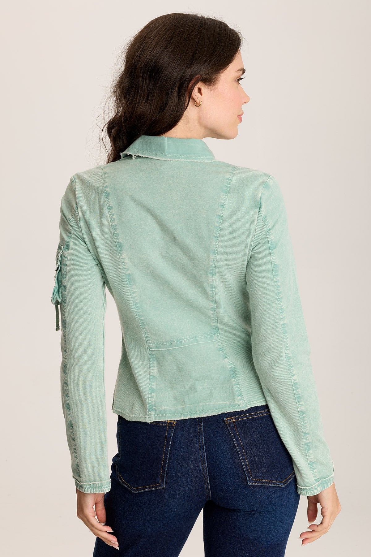 Munir Jacket – Lapel Collar with Knit Back & Utility Pockets Distress Wash Feldspar - XCVI