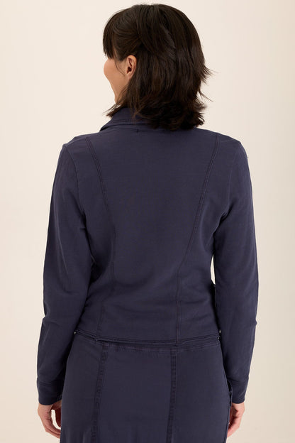 Wearables Damia Terry Three-Button Casual Blazer semi-crop fit with stretch and pockets in Blue Navy - XCVI