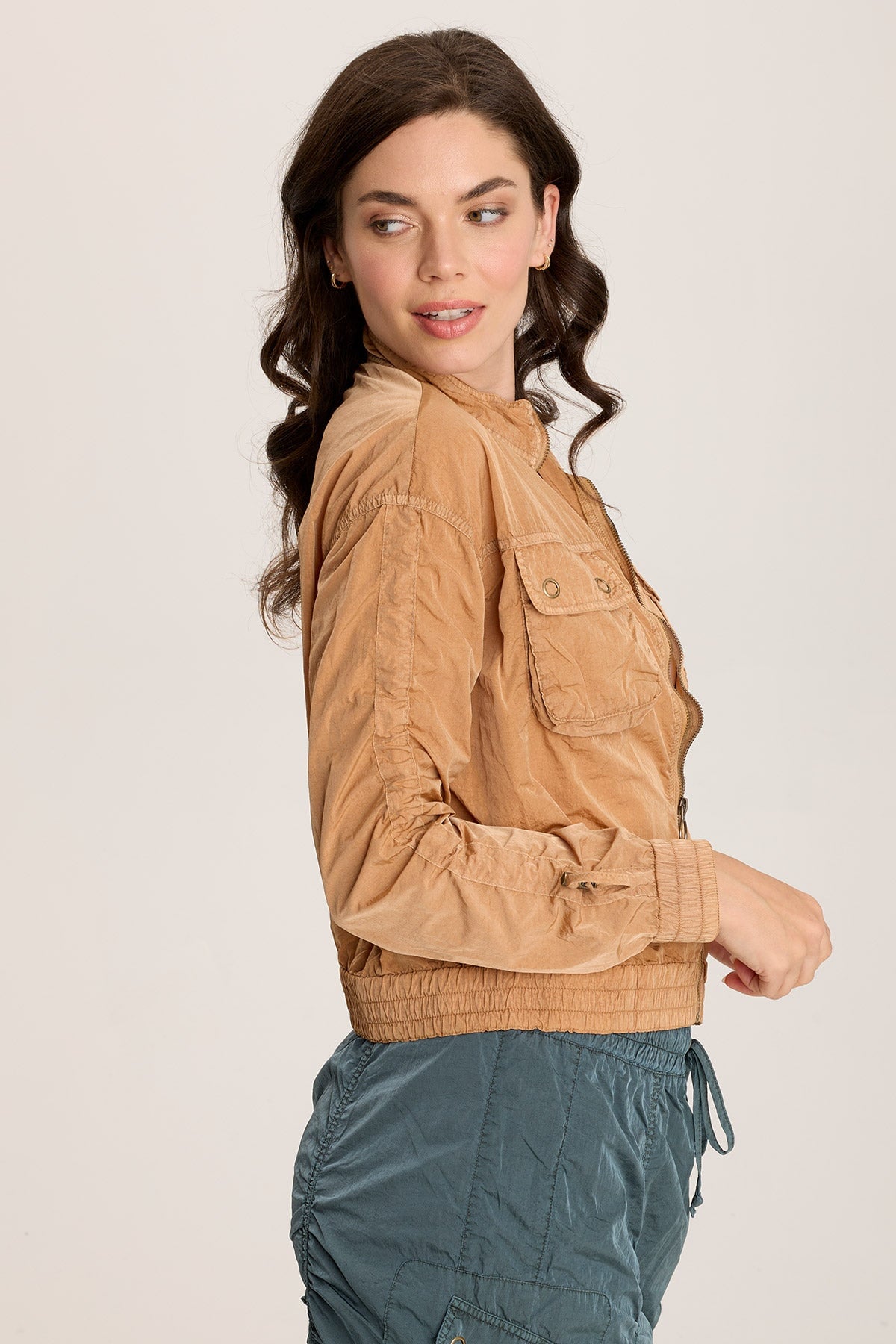 Burris Ruched Athletic Bomber Jacket Fireclay Pigment - XCVI