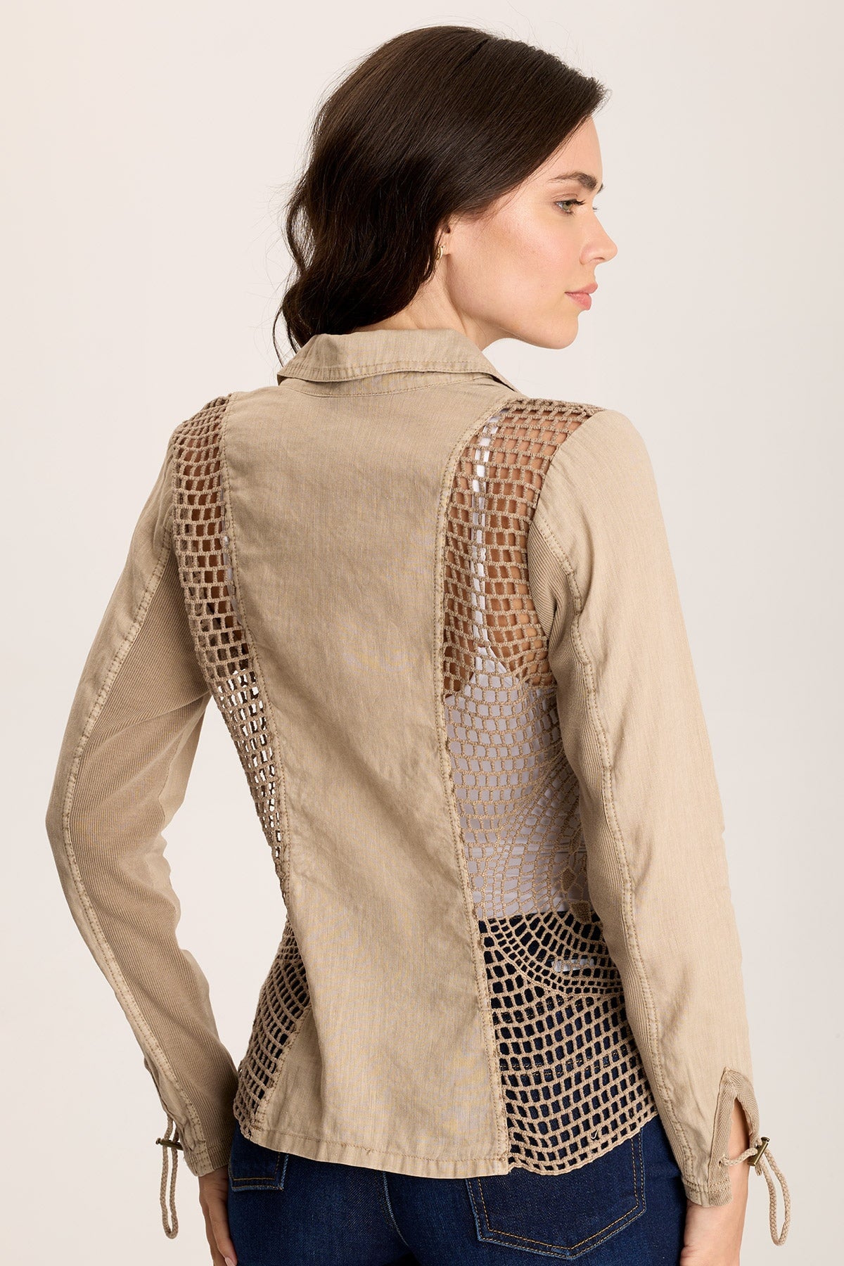 Contessa Blazer – Linen with Crochet Insets & Cinch Back Tanglewood Pigment - XCVI