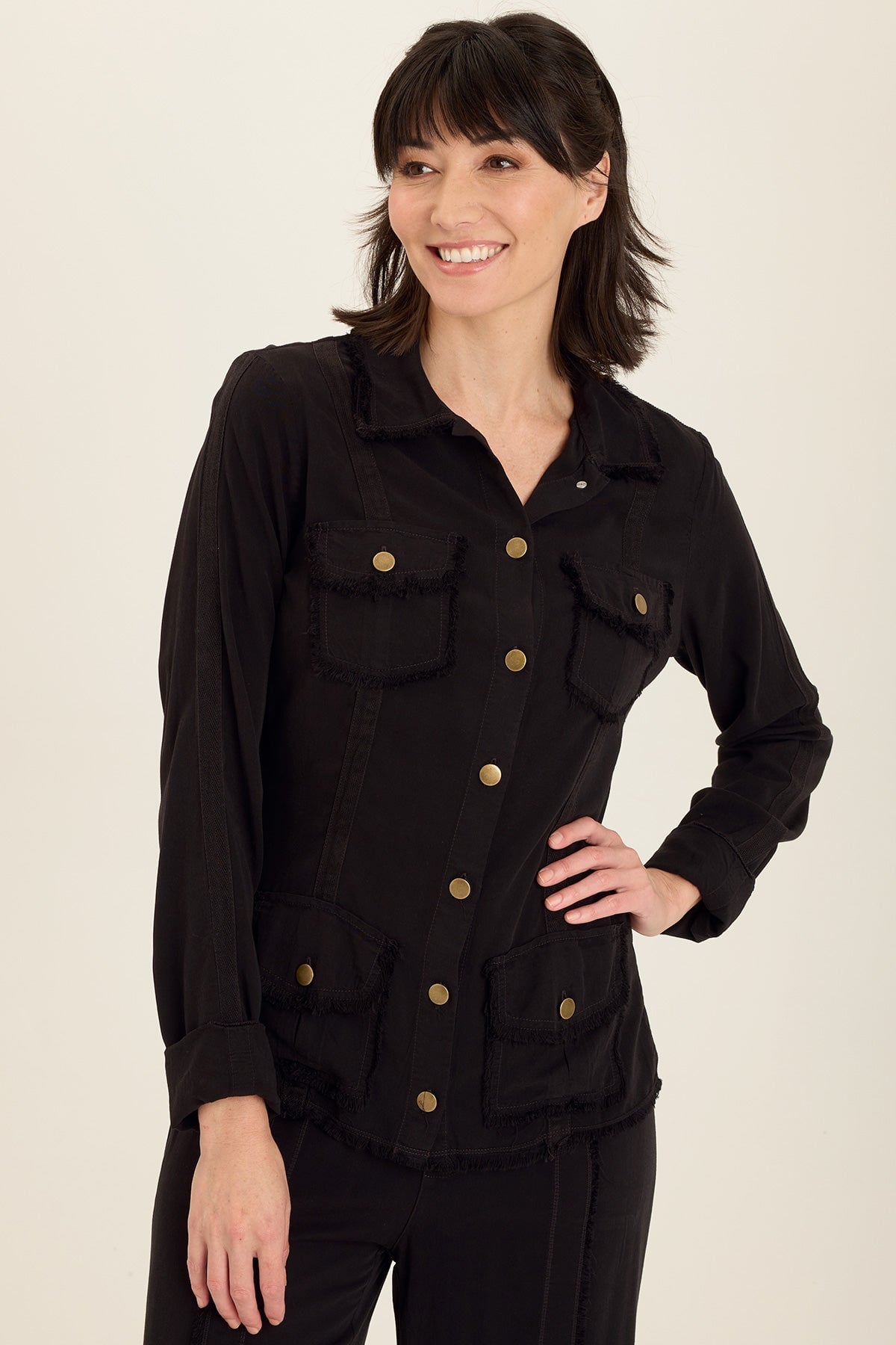 Twill Safari Jacket in Black Black - XCVI