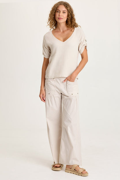 Brently Poplin Wide Leg Pant Sonic Silver - XCVI