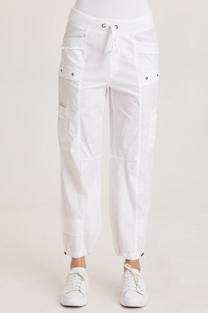 Jannik Poplin Cinch Leg Flat Cargo Pockets Pant White - XCVI