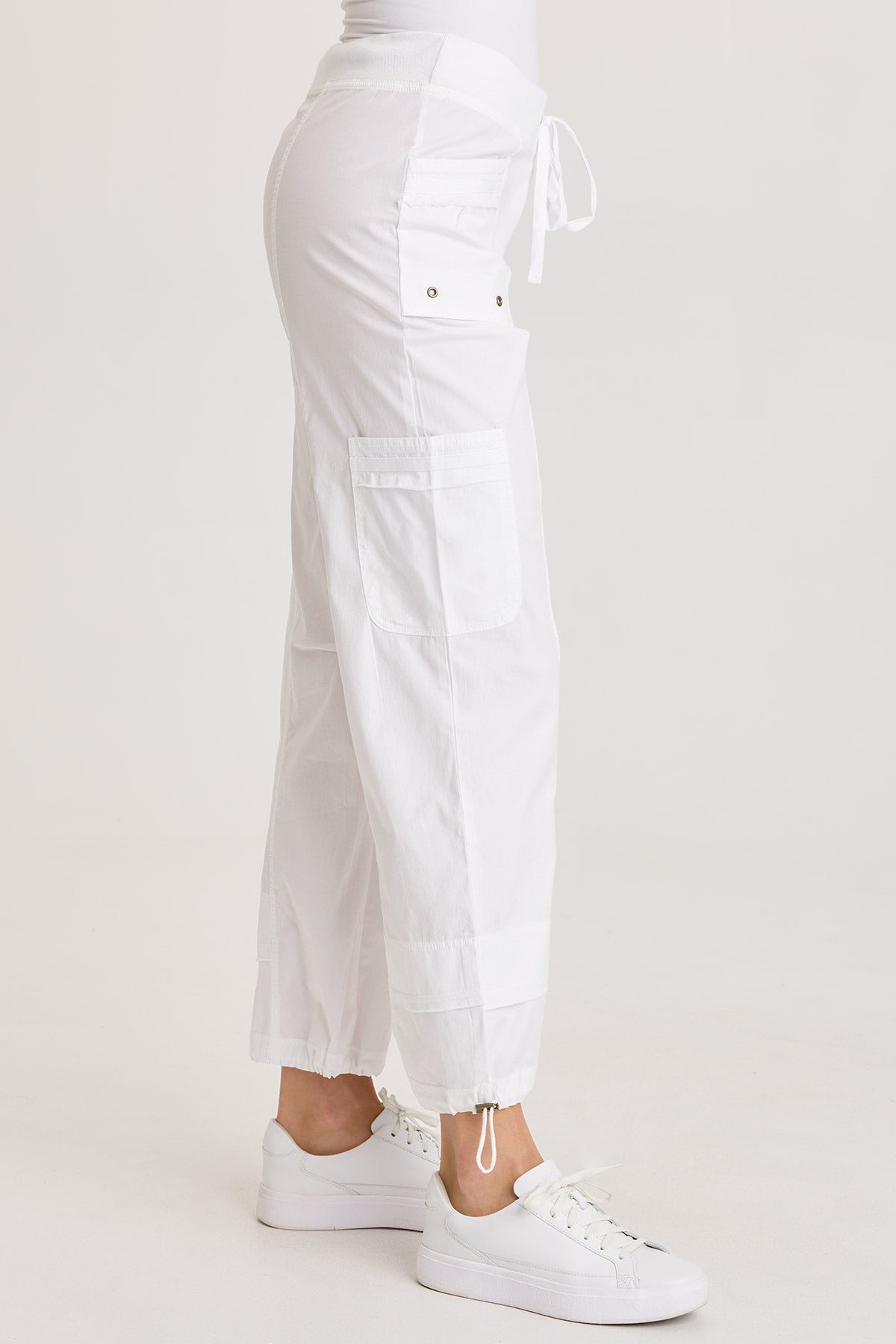 Jannik Poplin Cinch Leg Flat Cargo Pockets Pant White - XCVI