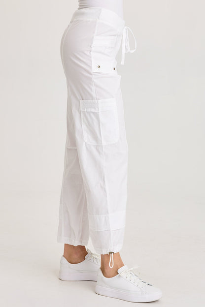 Jannik Poplin Cinch Leg Flat Cargo Pockets Pant White - XCVI