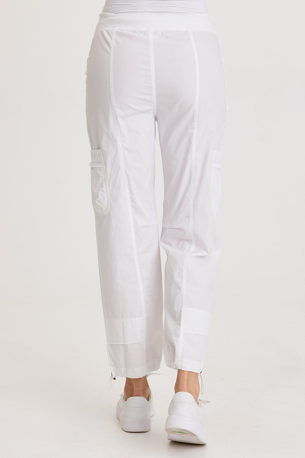 Jannik Poplin Cinch Leg Flat Cargo Pockets Pant White - XCVI