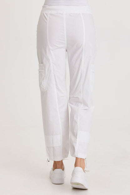 Jannik Poplin Cinch Leg Flat Cargo Pockets Pant White - XCVI