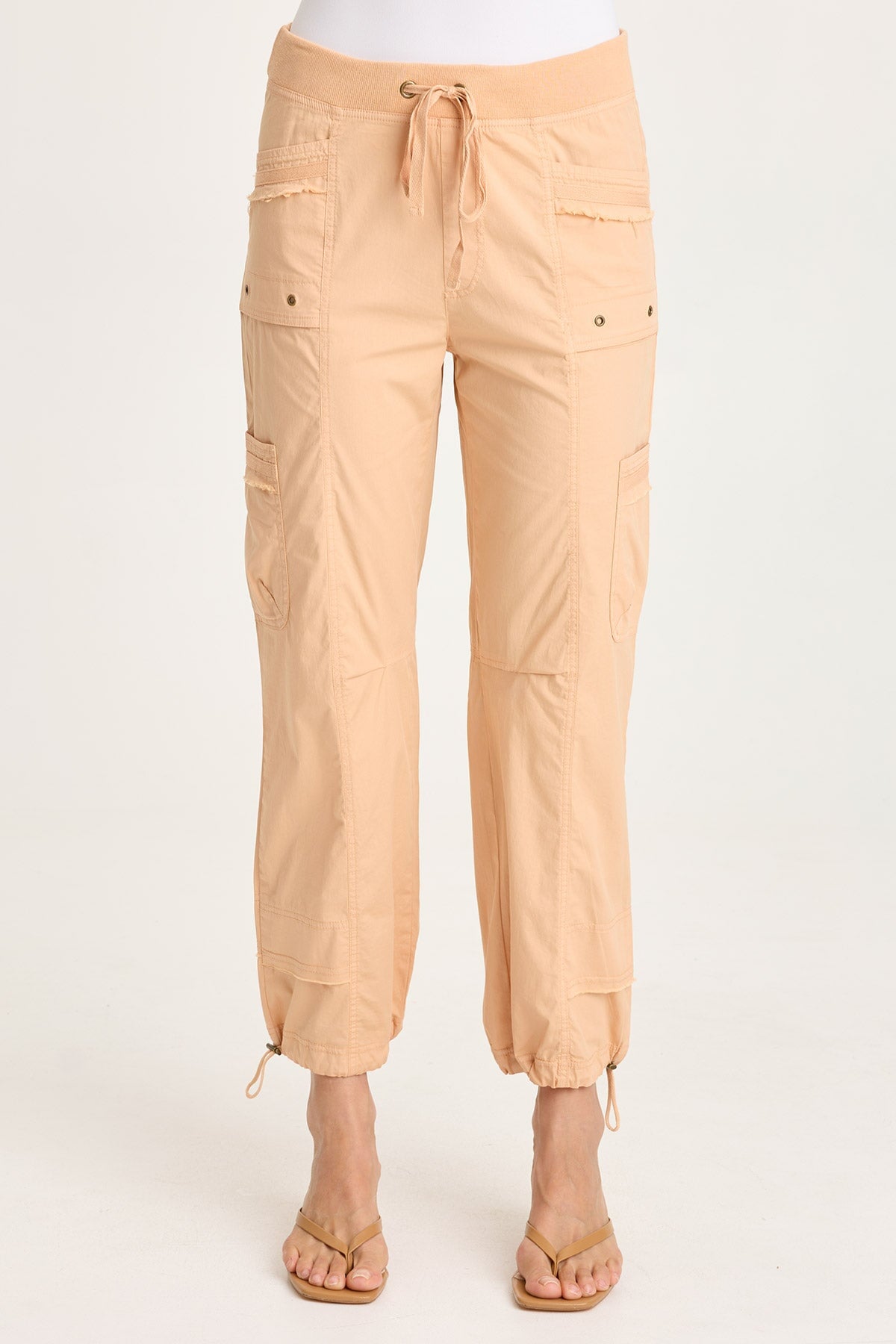 Jannik Poplin Cinch Leg Flat Cargo Pockets Pant Apricot Kiss - XCVI
