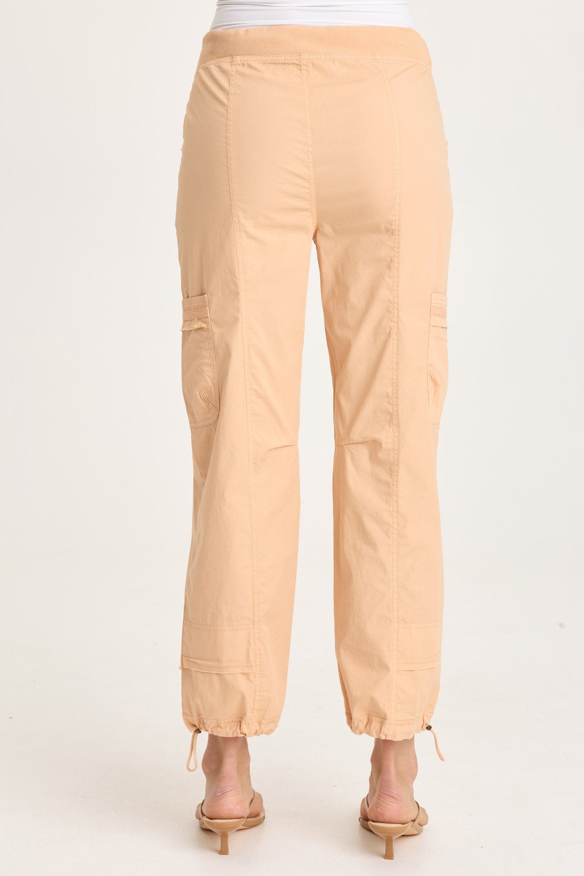 Jannik Poplin Cinch Leg Flat Cargo Pockets Pant Apricot Kiss - XCVI