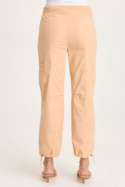 Jannik Poplin Cinch Leg Flat Cargo Pockets Pant Apricot Kiss - XCVI