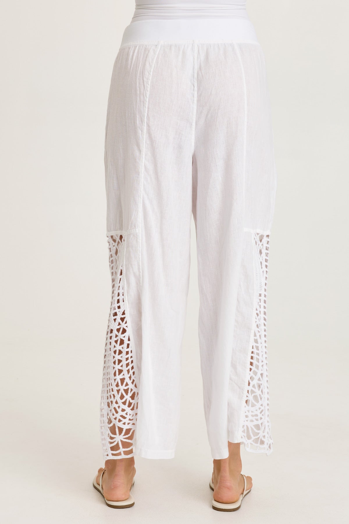 Astro Linen Pant with Crochet Side Detail White - XCVI