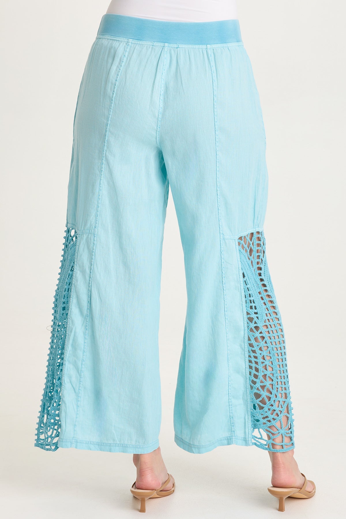 Astro Linen Pant with Crochet Side Detail Mermaid Tail Pigment - XCVI