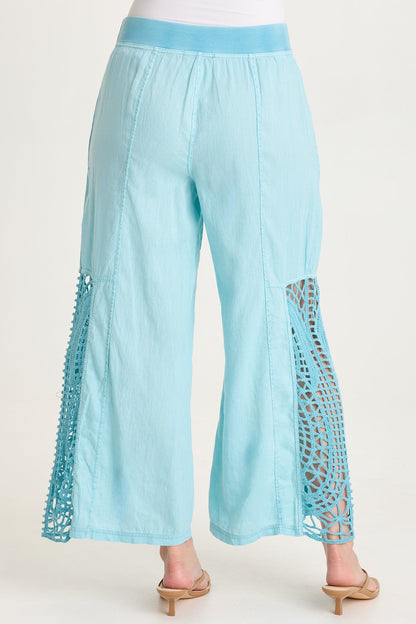 Astro Linen Pant with Crochet Side Detail Mermaid Tail Pigment - XCVI