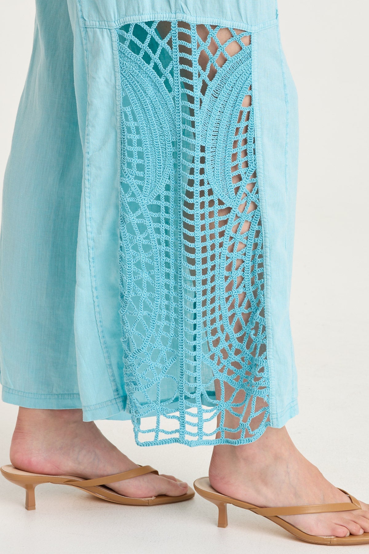 Astro Linen Pant with Crochet Side Detail Mermaid Tail Pigment - XCVI
