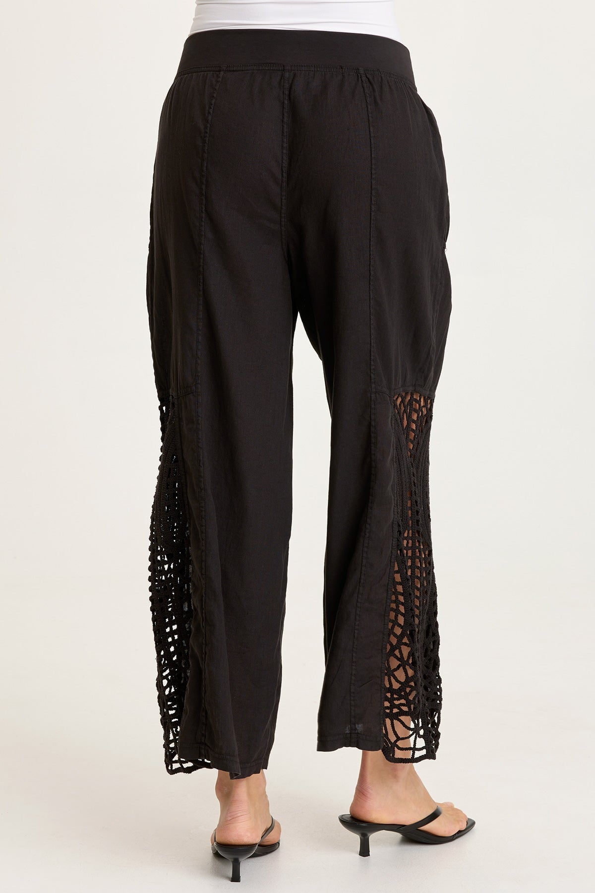 Astro Linen Pant with Crochet Side Detail Black - XCVI