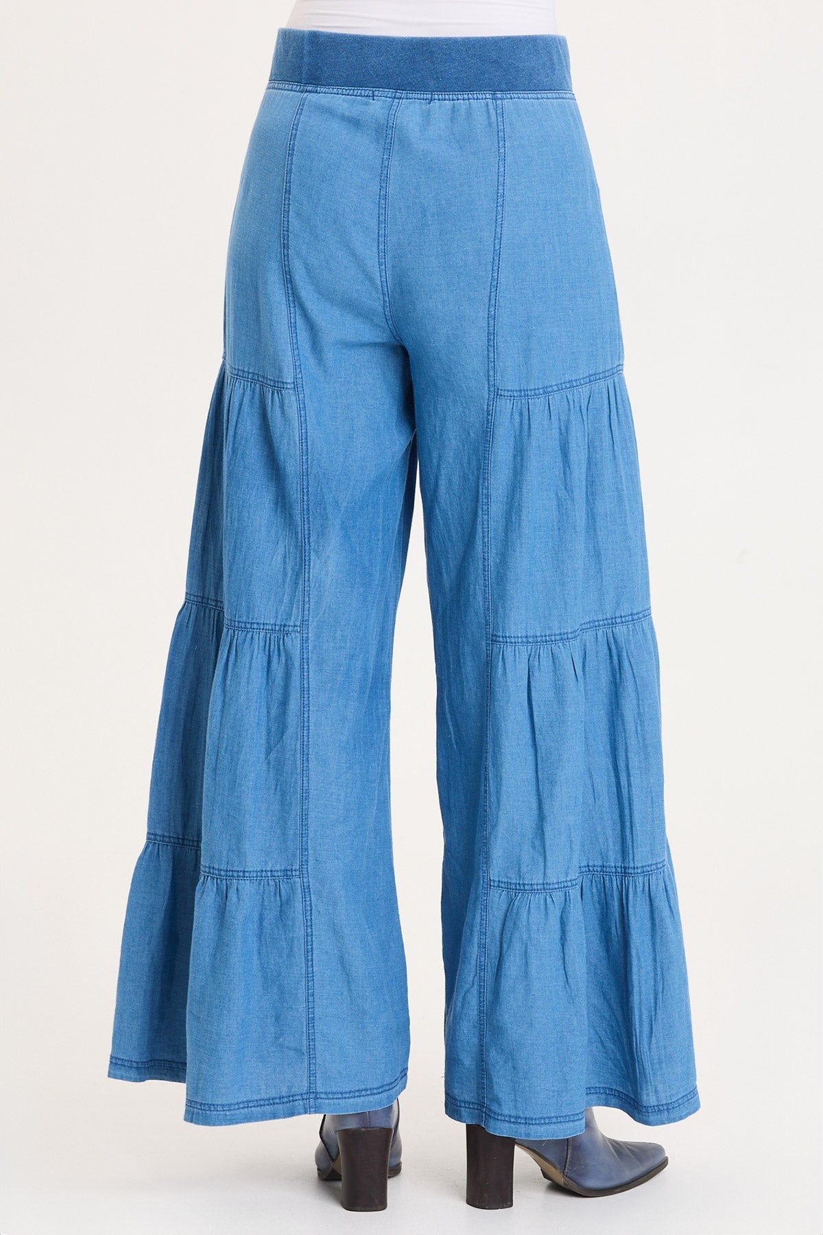 Mock-Denim Side Tiered Pull-On Waist Wide Leg Dugan Pant Etiolate Wash - XCVI