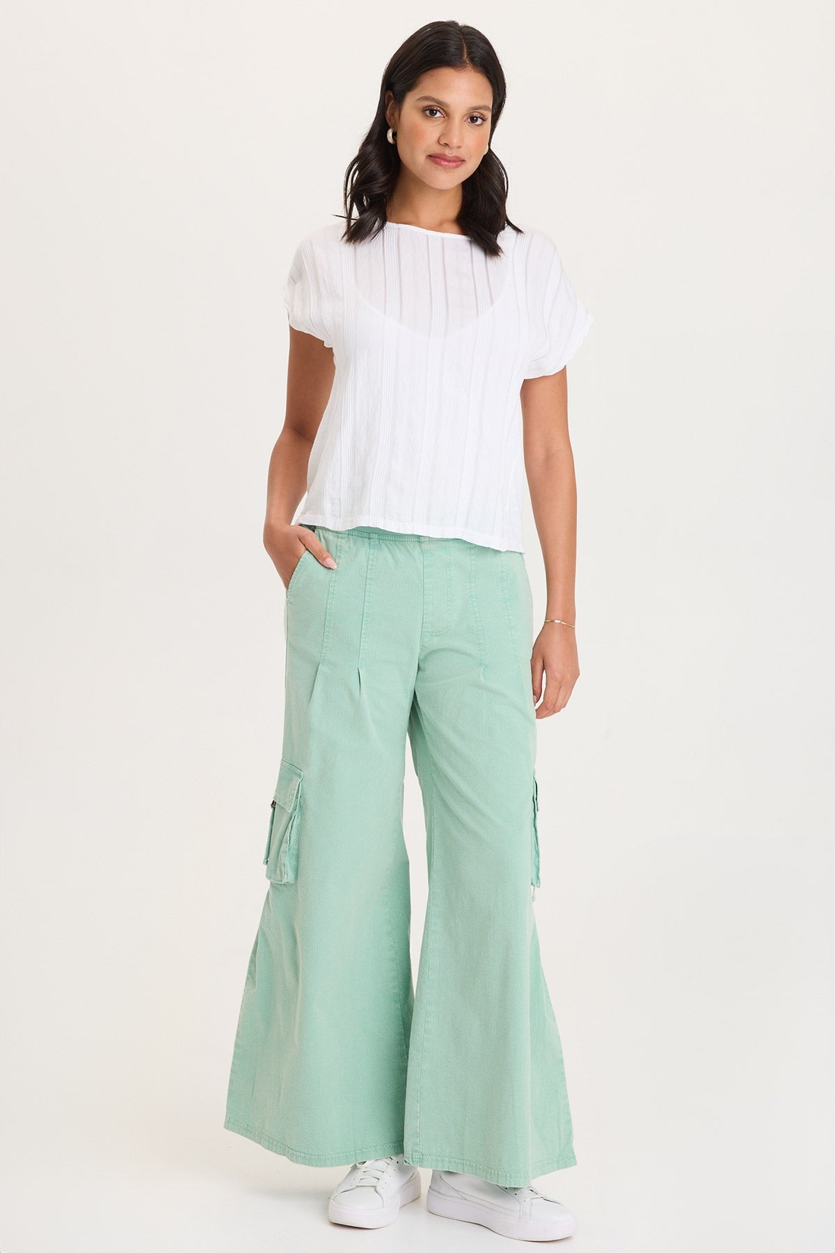 Erwin Side Pleats Wide Leg Cargo Pant Distress Wash Feldspar - XCVI