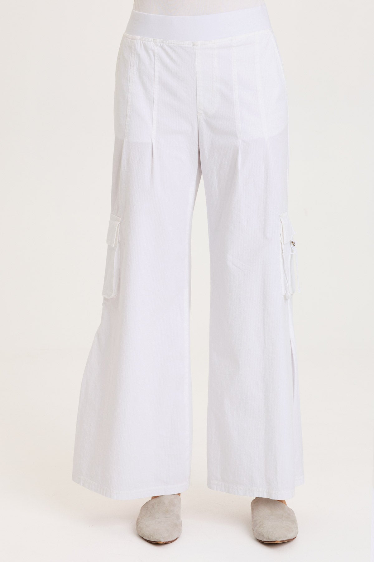 Erwin Side Pleats Wide Leg Cargo Pant White - XCVI
