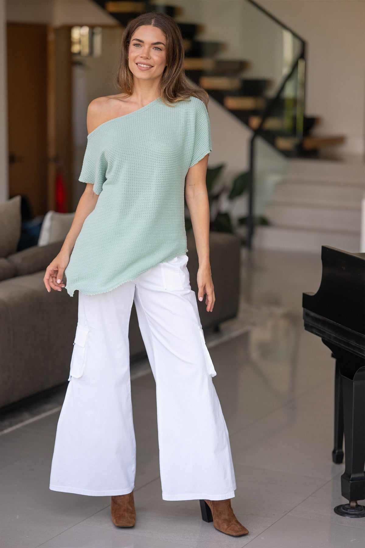Erwin Side Pleats Wide Leg Cargo Pant White - XCVI