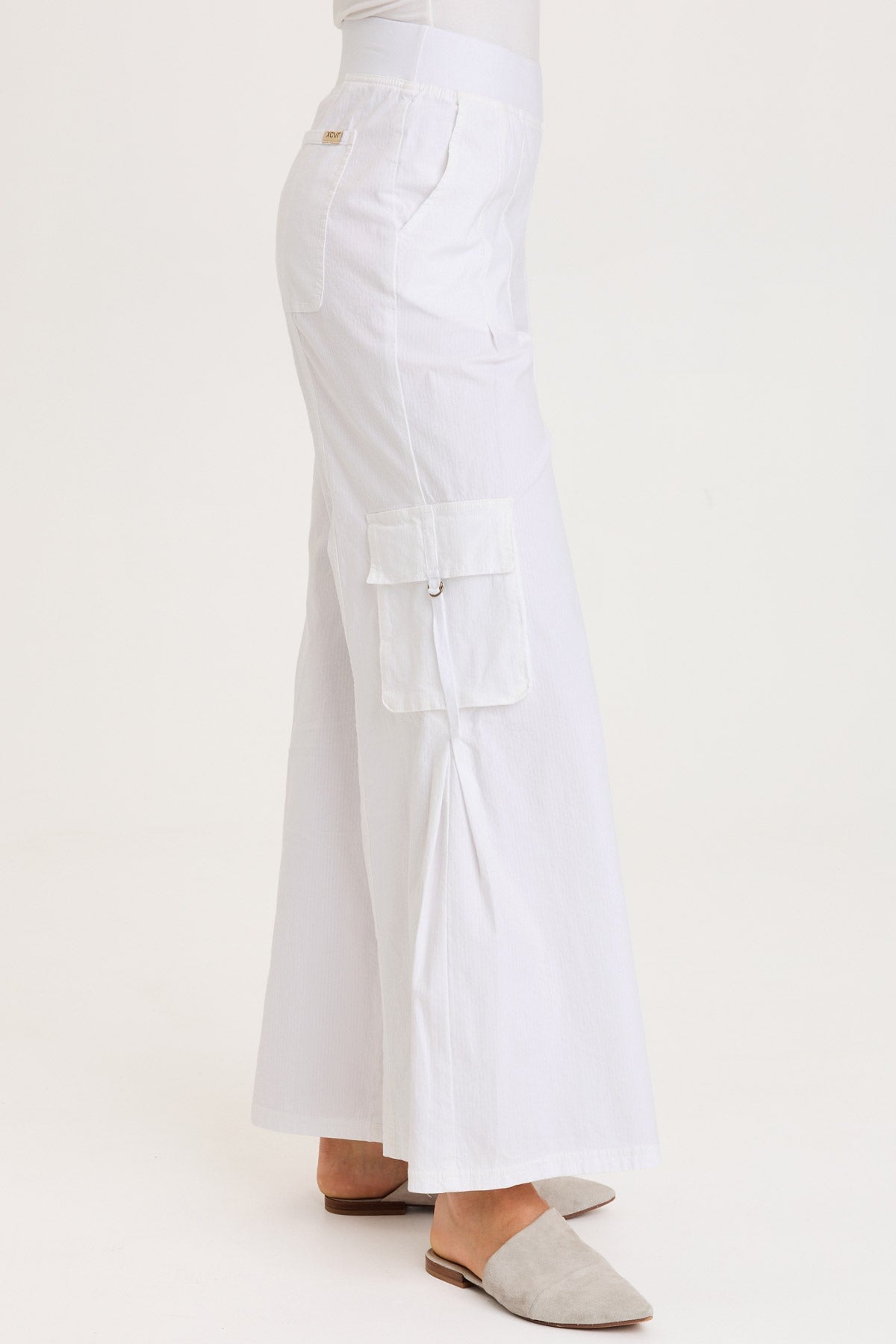 Erwin Side Pleats Wide Leg Cargo Pant White - XCVI