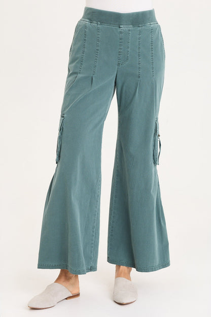 Erwin Side Pleats Wide Leg Cargo Pant Ocean Storm Pigment - XCVI
